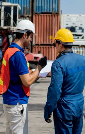 warehouse engineers having a discussion